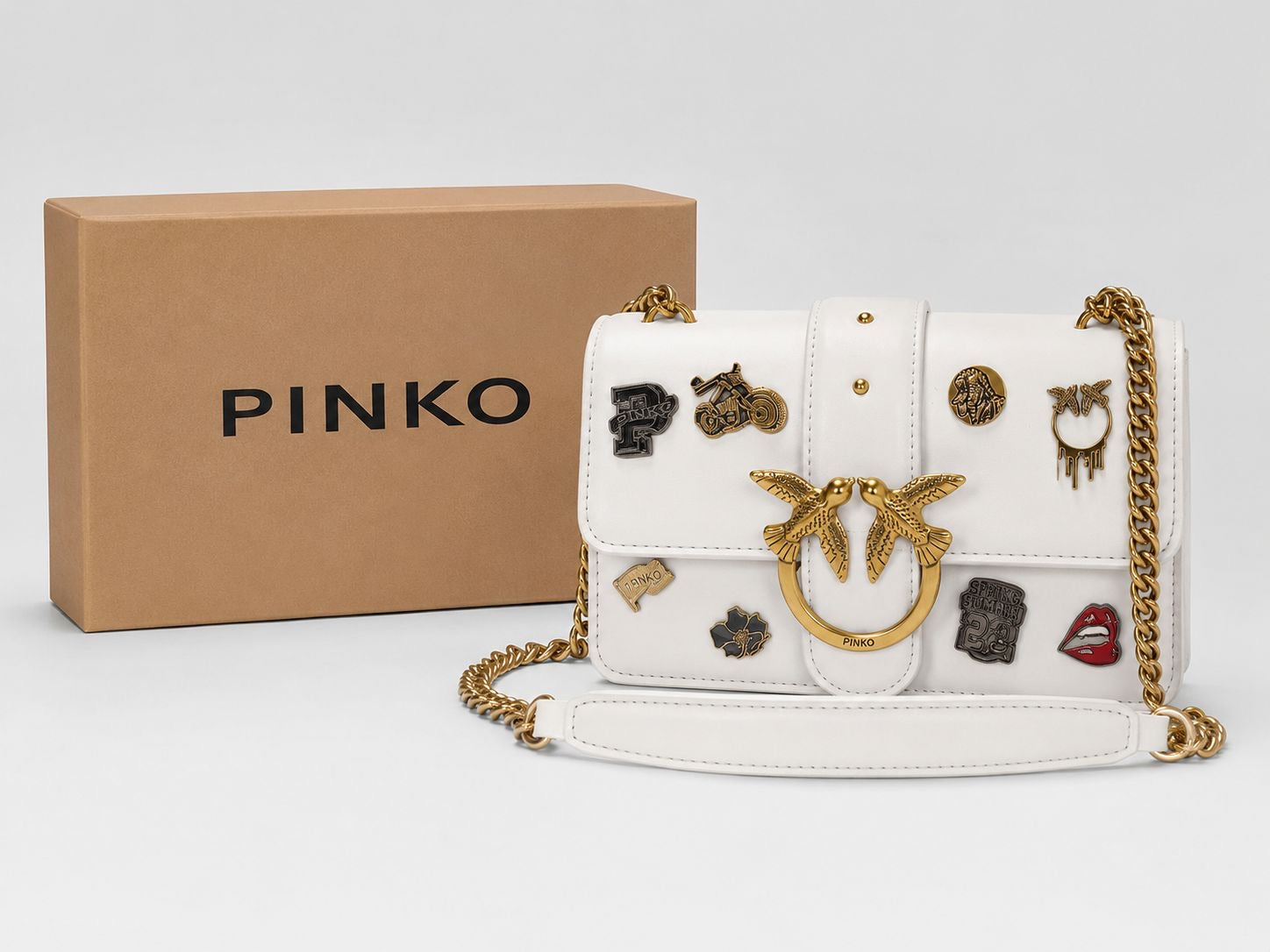 Pinko Love Bag - White / Gold Charm Edition