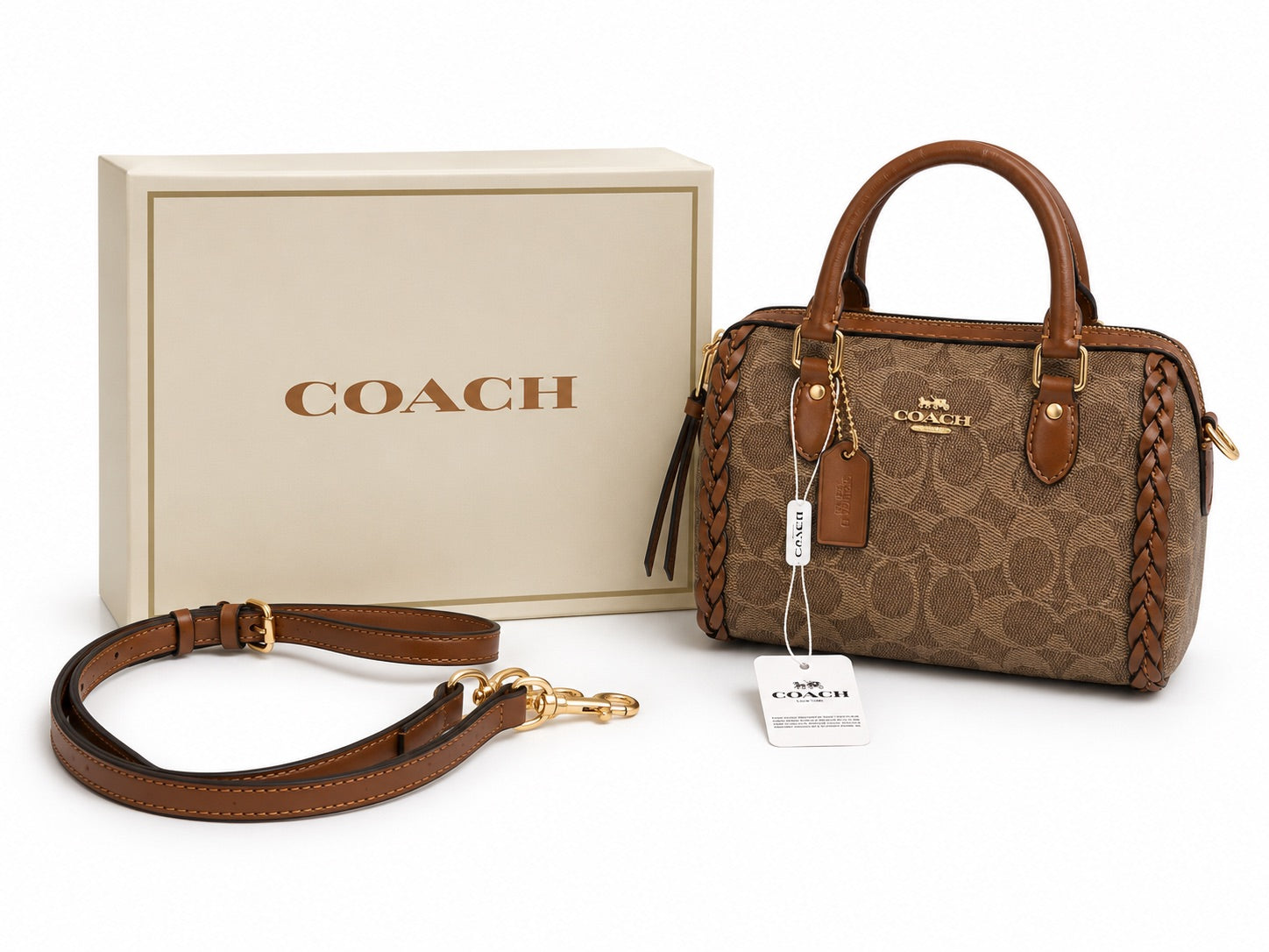 Coach Signature Rowan Satchel Bag - Brown / Tan