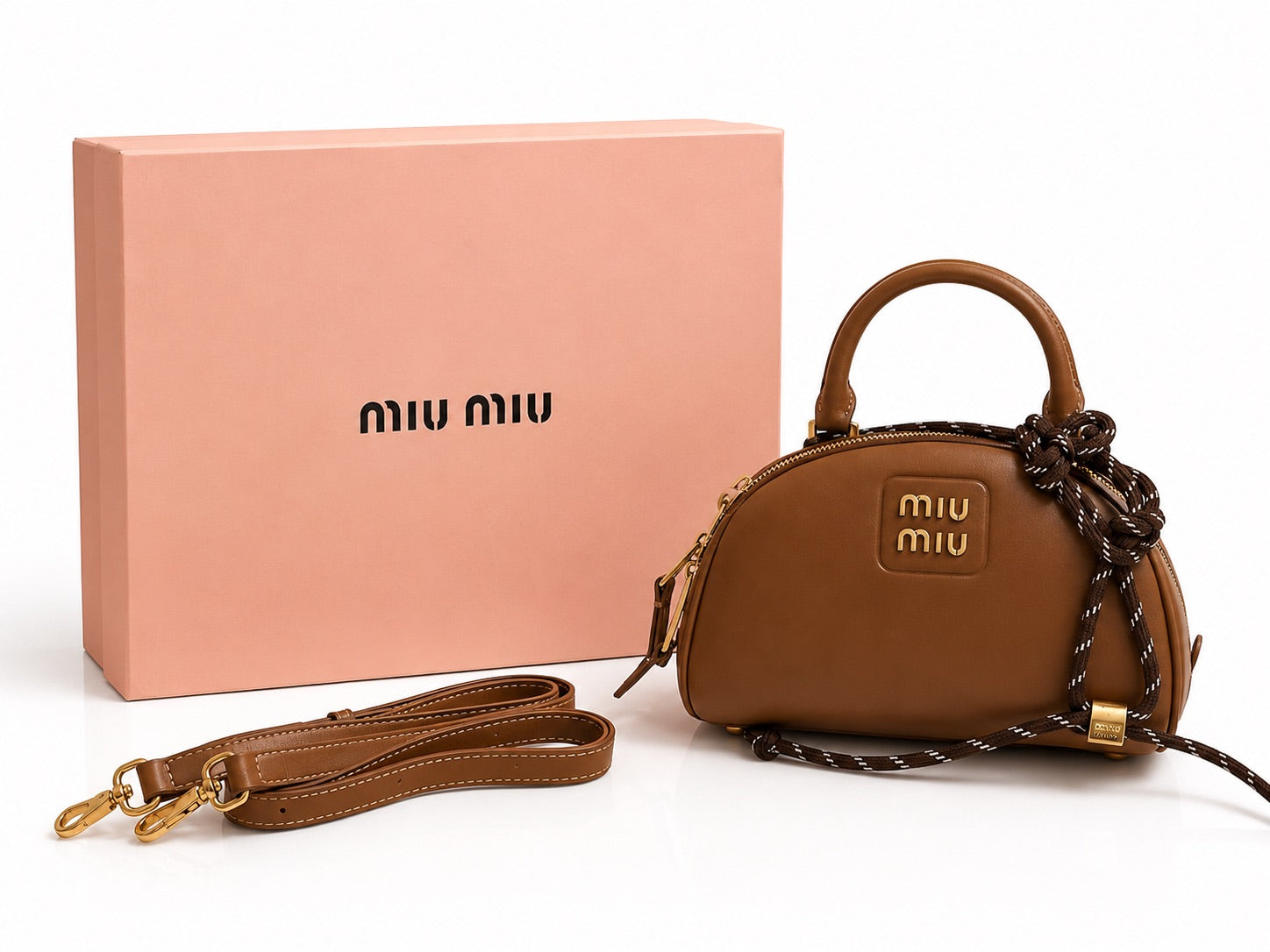 Miu Miu Leather Top Handle Bag - Cognac Brown