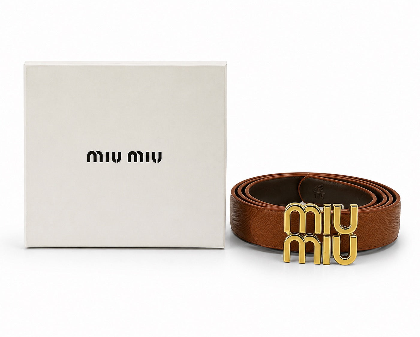 Miu Miu Logo Buckle Leather Belt - Brown / Gold