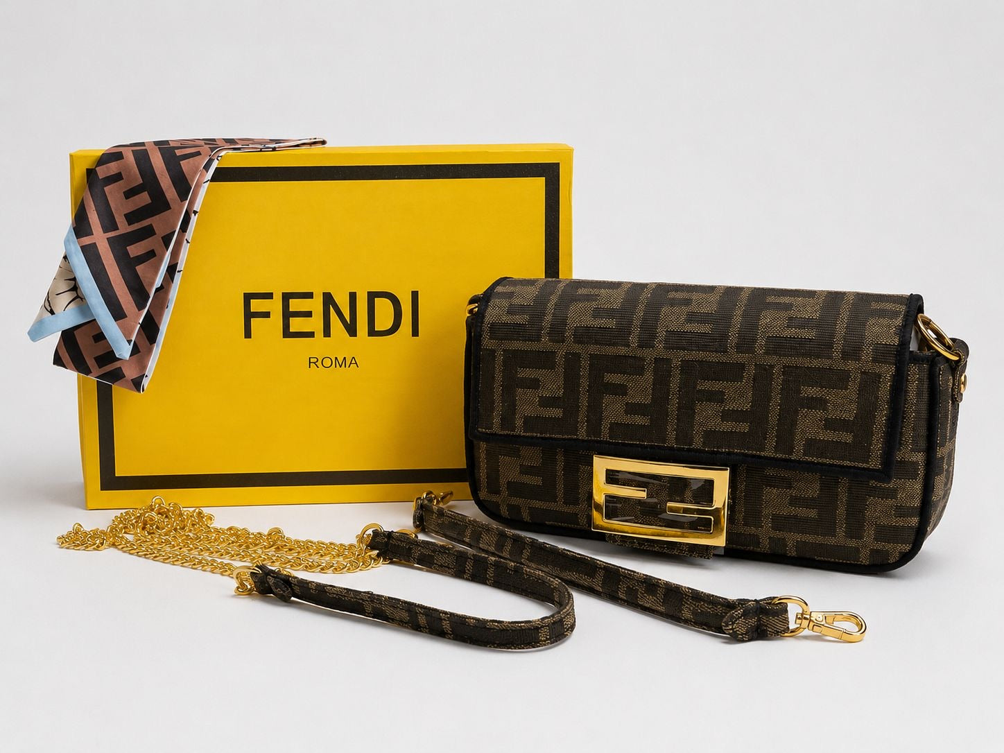 Fendi Baguette Bag - Brown FF Jacquard