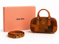 Miu Miu Patchwork Leather Top Handle Bag - Cognac Brown