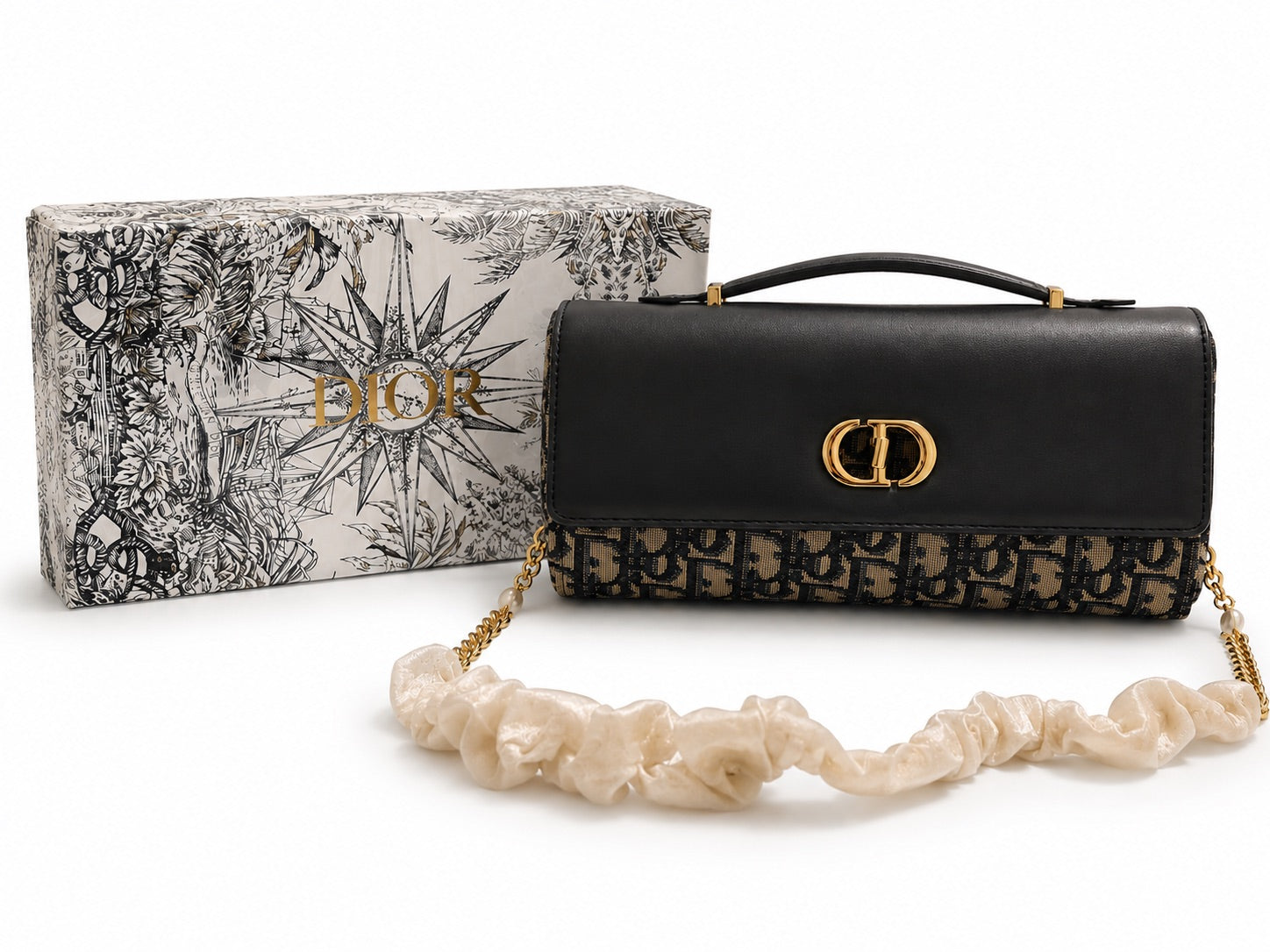 Dior 30 Montaigne Chain Bag - Black / Dior Oblique Jacquard