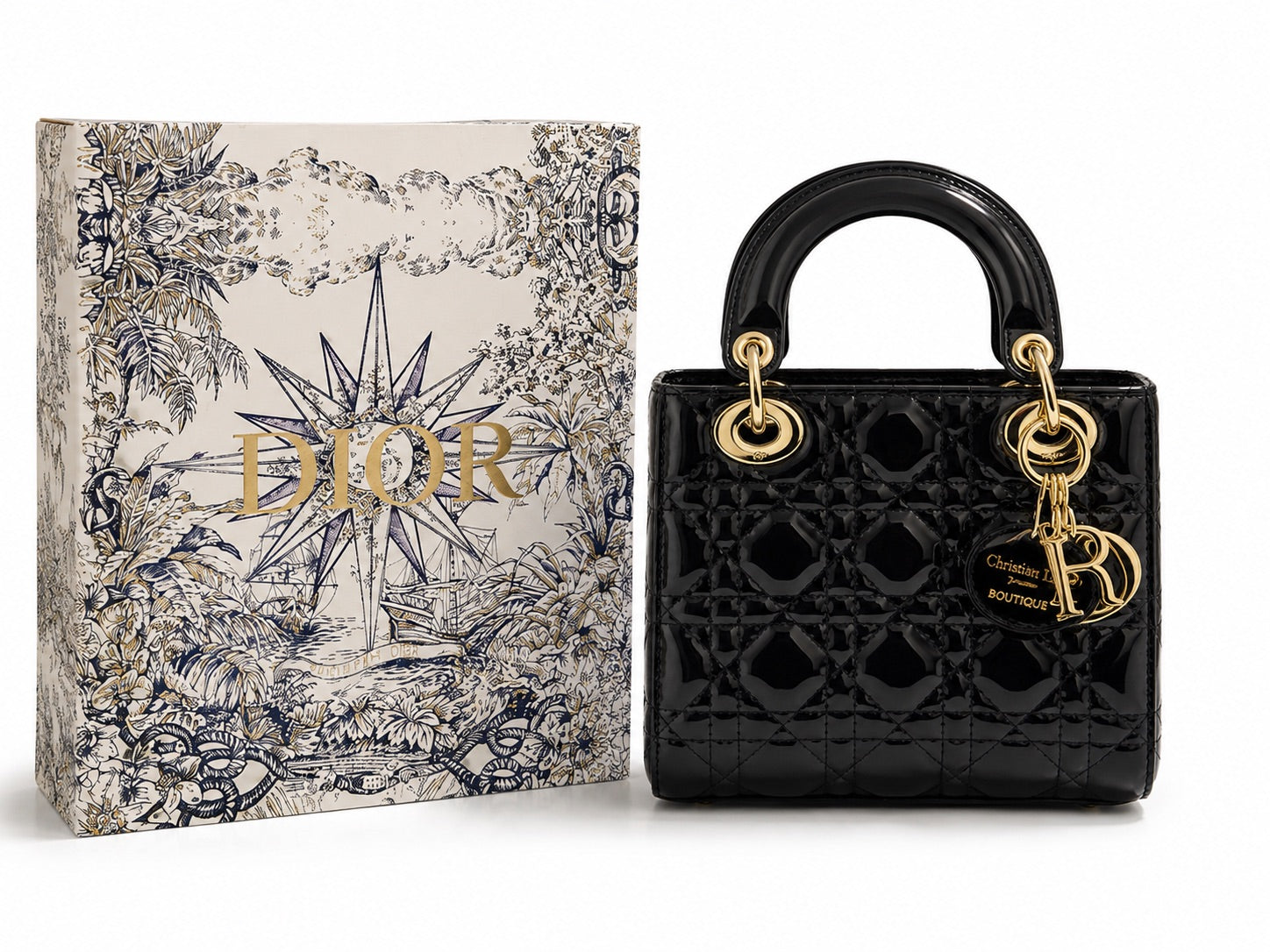 Dior Small Lady Dior Bag - Black Patent Cannage Calfskin