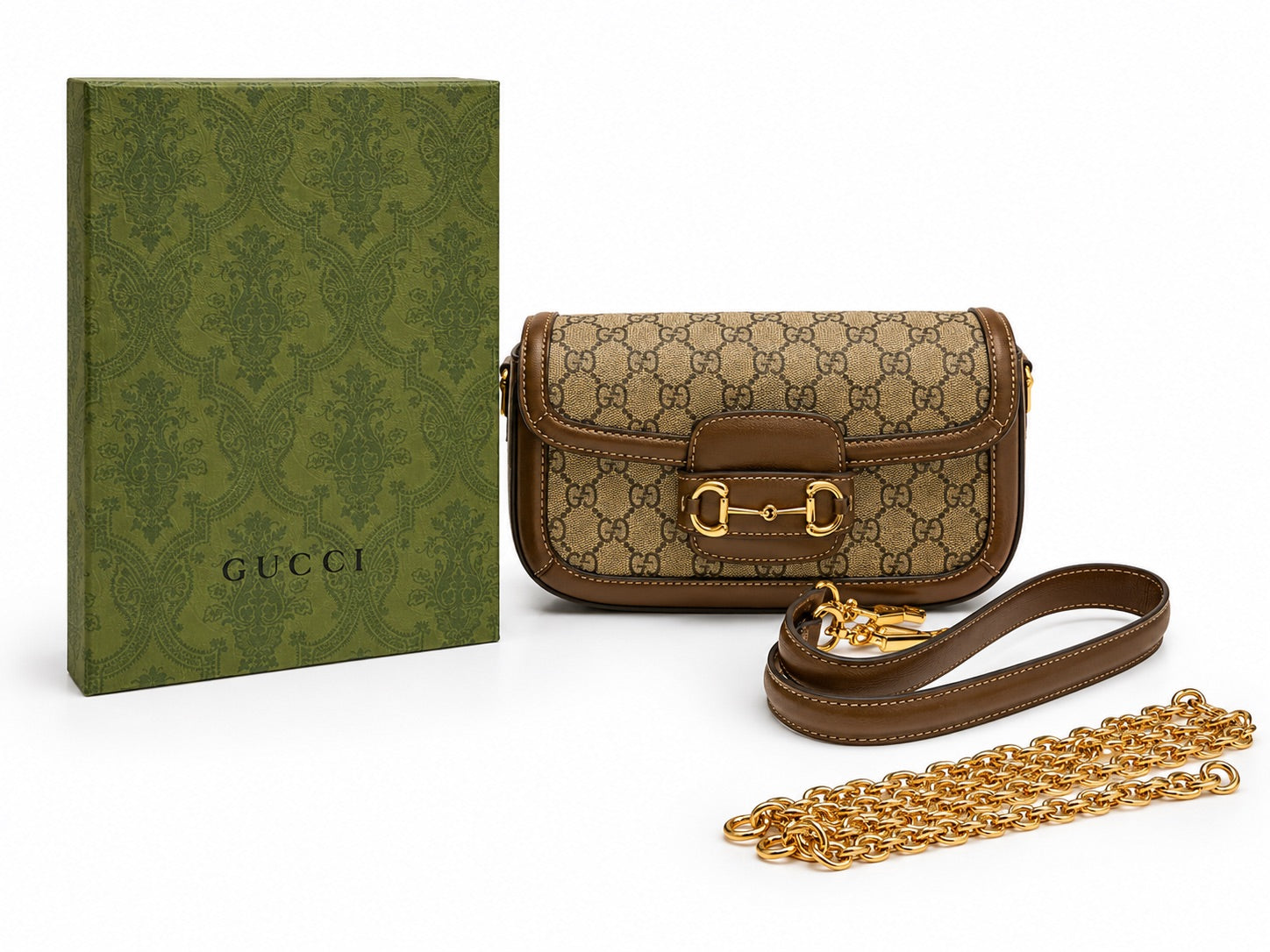 Gucci Horsebit 1955 Small Shoulder Bag - Beige / Brown GG Supreme