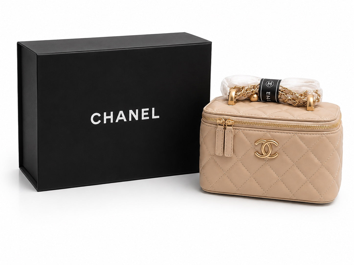 Chanel Vanity Case Bag Beige Quilted Lambskin & Gold-Tone Metal