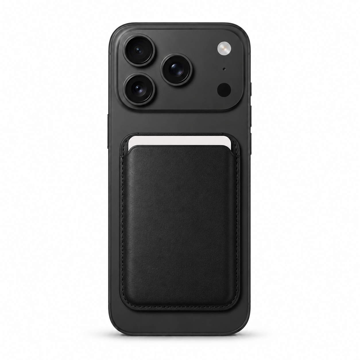 Magnetic Leather Phone Card Holder - Black