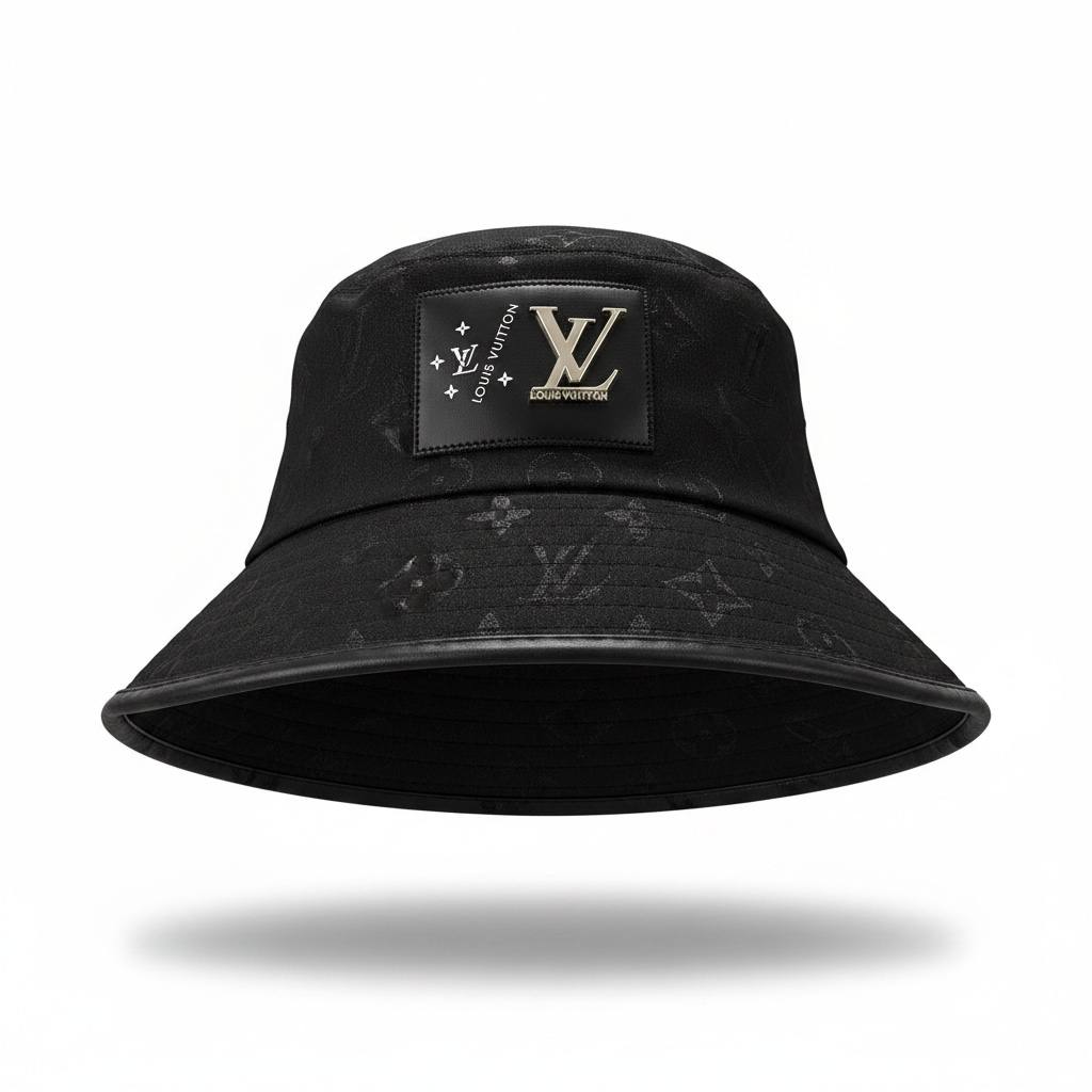 Louis Vuitton Black Monogram Bucket Hat With Front Logo Patch
