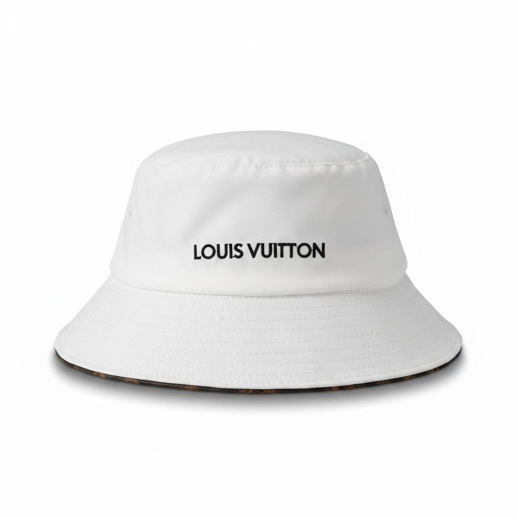 Louis Vuitton White Bucket Hat With Black Logo