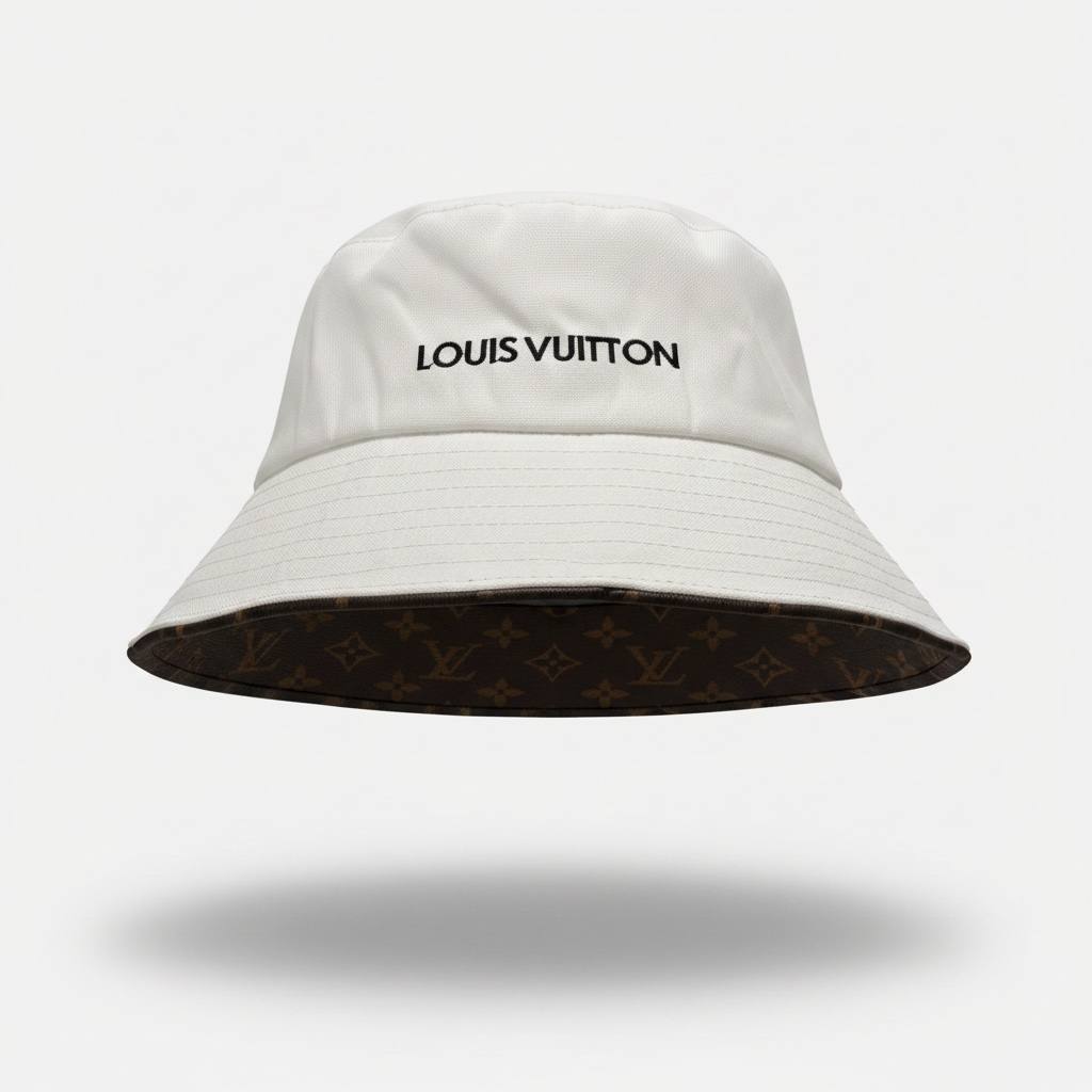 Louis Vuitton White Bucket Hat With Black Logo