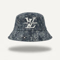 Louis Vuitton Washed Denim Monogram Bucket Hat With White Logo