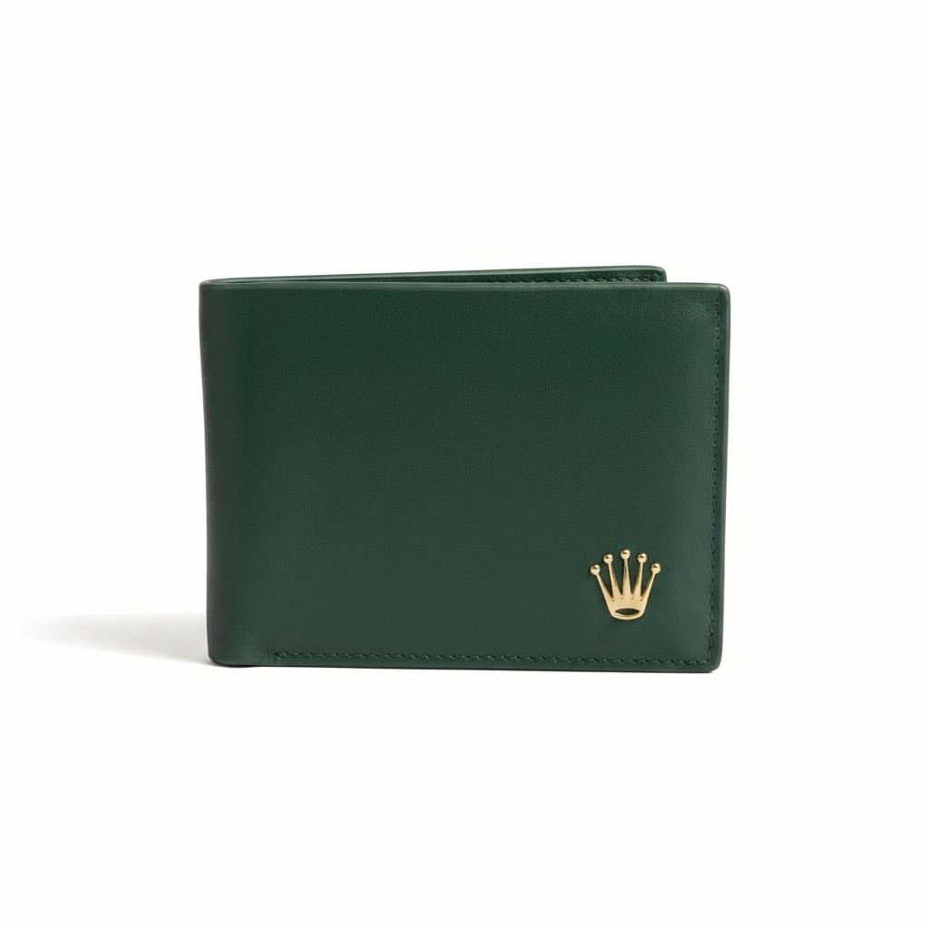 Rolex Green Bifold Wallet With Gold Crown Logo