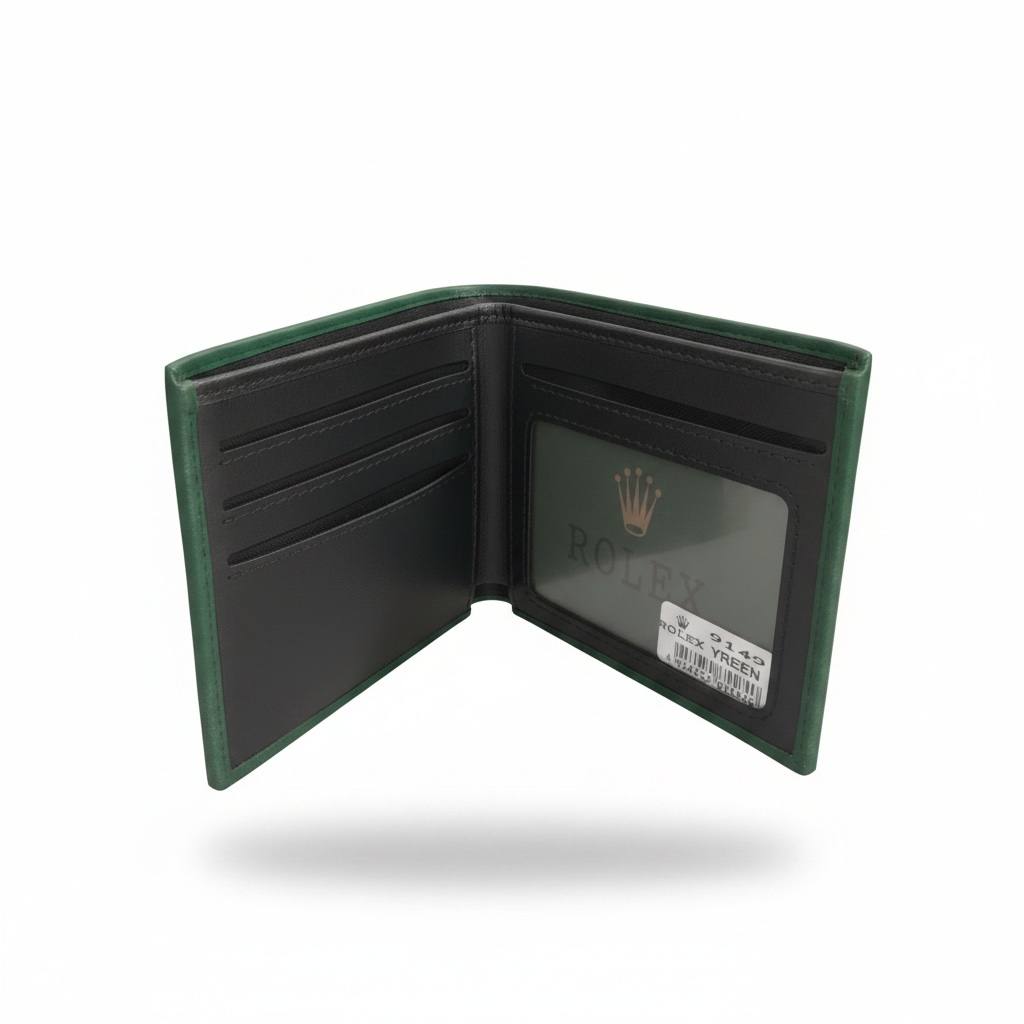 Rolex Green Bifold Wallet With Gold Crown Logo