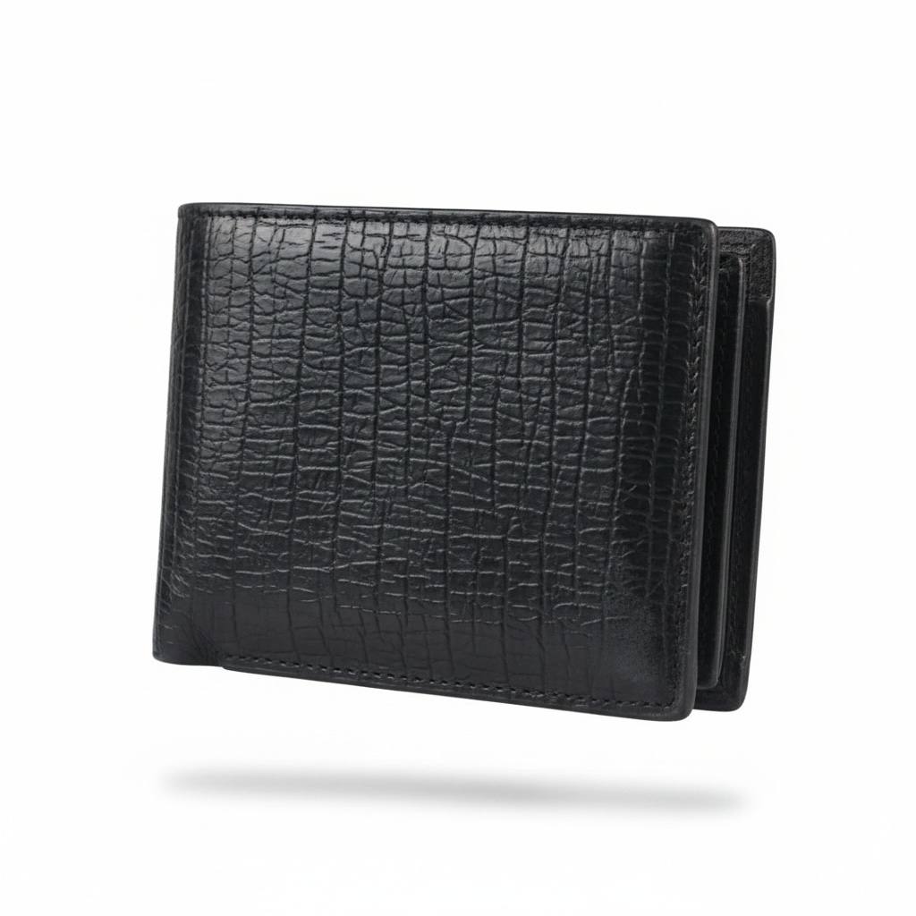 BOSS Black Leather Bifold Wallet With Silver Logo