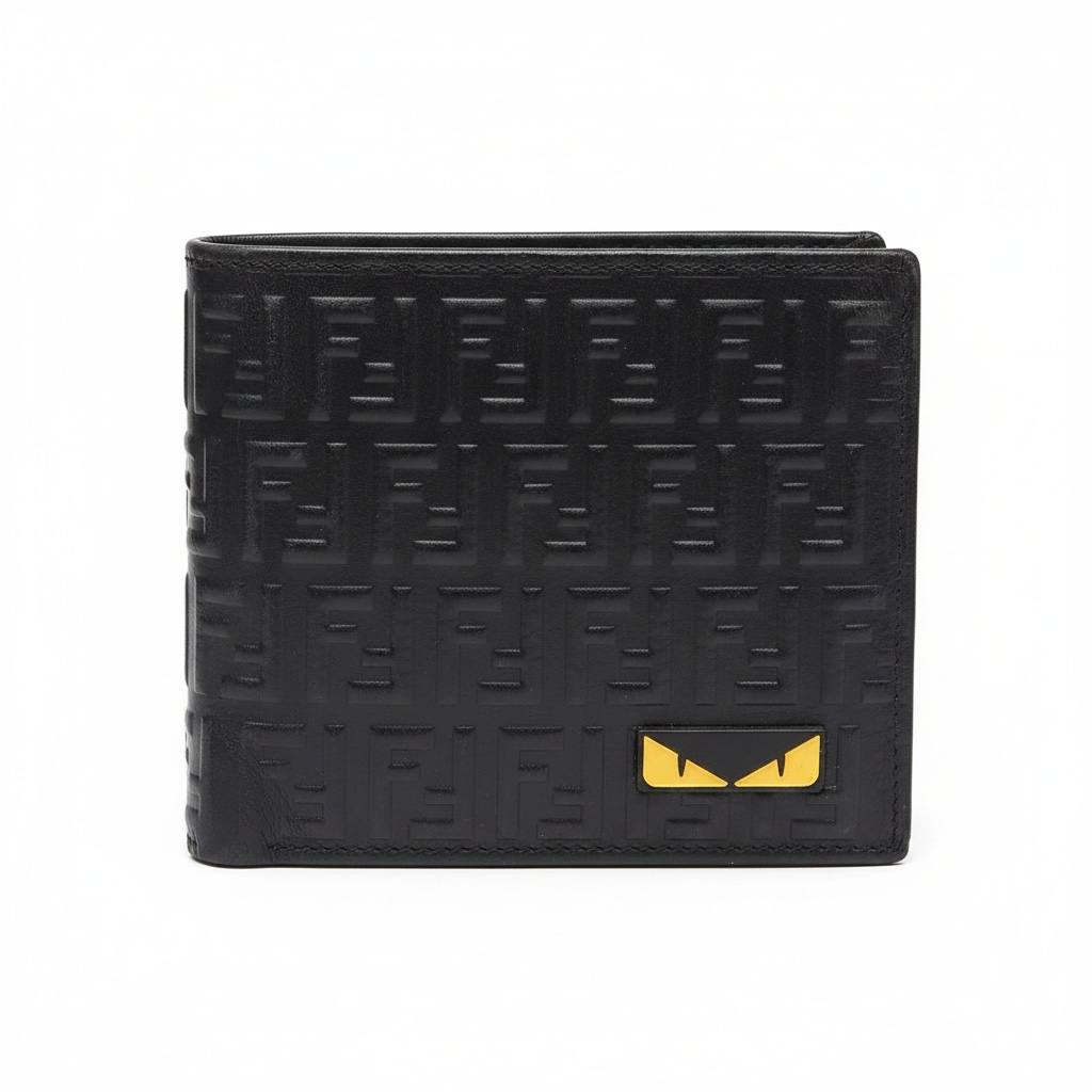 Fendi Black FF Embossed Bifold Wallet With Yellow Eye Detail