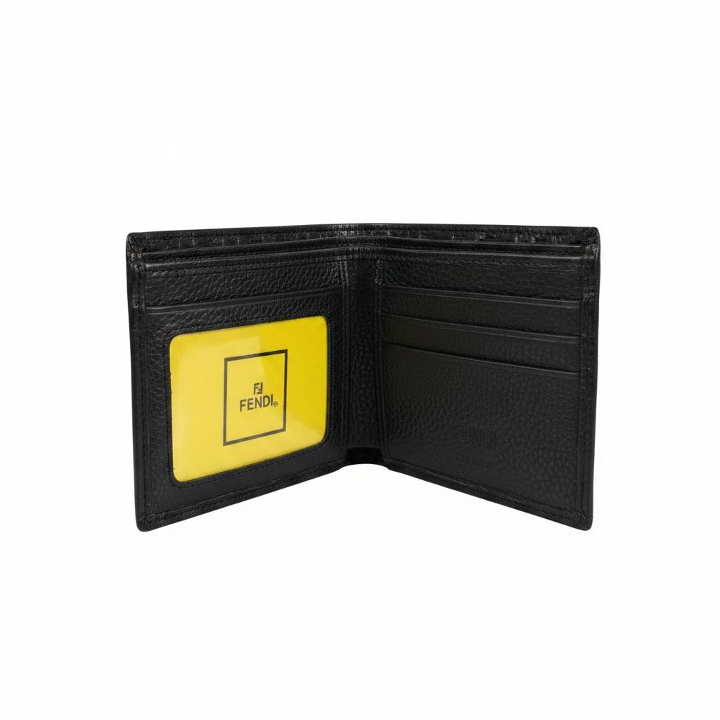Fendi Black FF Embossed Bifold Wallet With Yellow Eye Detail