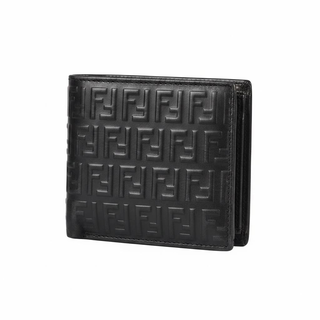 Fendi Black FF Embossed Bifold Wallet With Yellow Eye Detail
