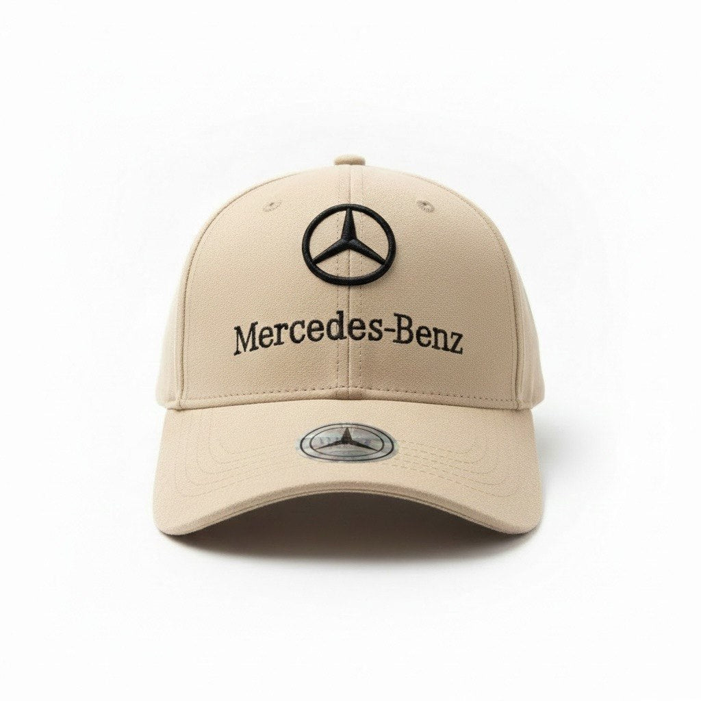 Mercedes-Benz Beige Curved Brim Cap With Black Logo Embroidery