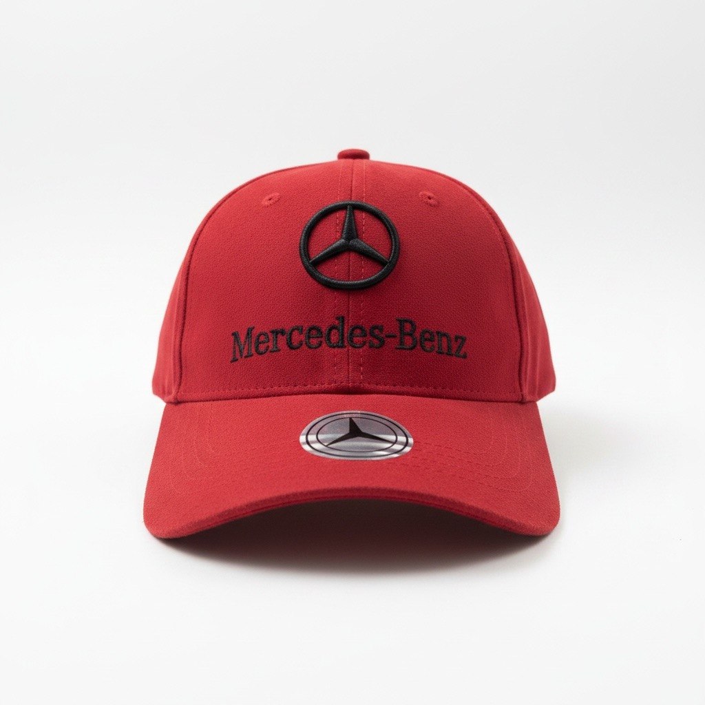 Mercedes-Benz Red Curved Brim Cap With Black Logo Embroidery
