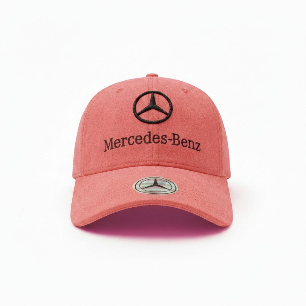 Mercedes-Benz Coral Pink Curved Brim Cap With Black Logo Embroidery