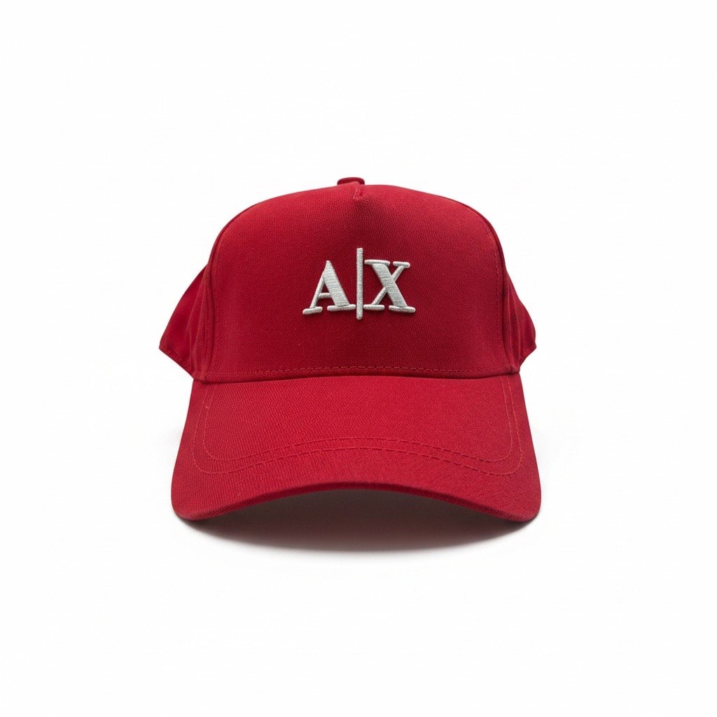A|X Armani Exchange Red Curved Brim Cap With White Logo