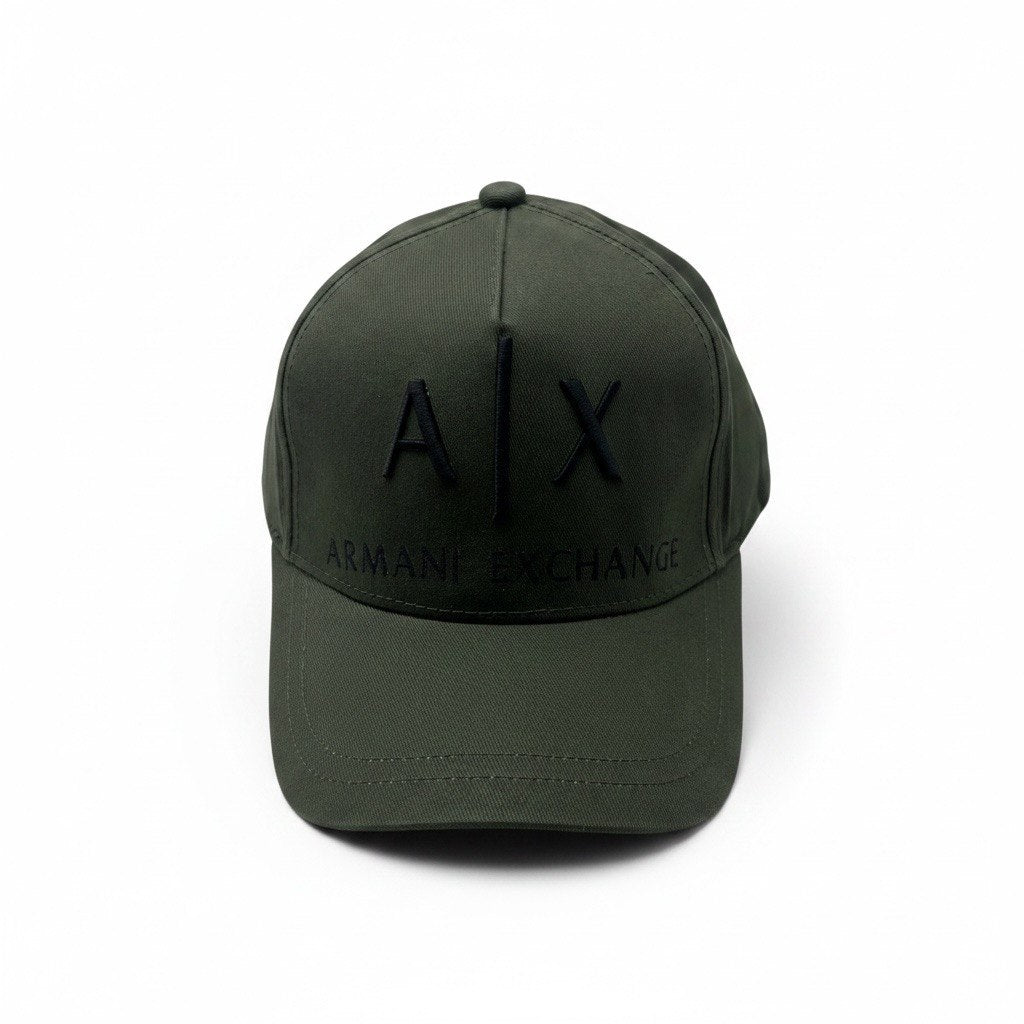 A|X Armani Exchange Olive Green Curved Brim Cap With Black Logo