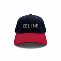 Celine Navy and Red Curved Brim Cap With Silver Logo Embroidery