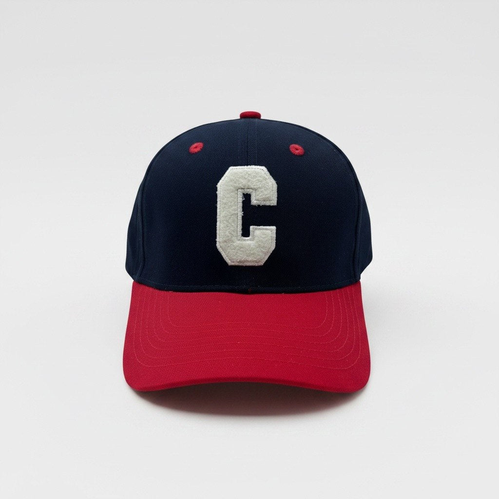 Celine Navy and Red Varsity C Curved Brim Cap