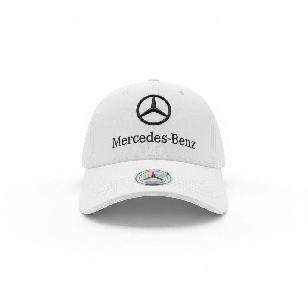 Mercedes-Benz White Curved Brim Cap With Black Logo Embroidery