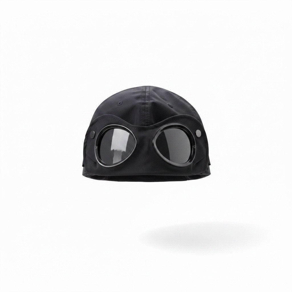 C.P. Company Black Goggle Cap With Tonal Logo Embroidery