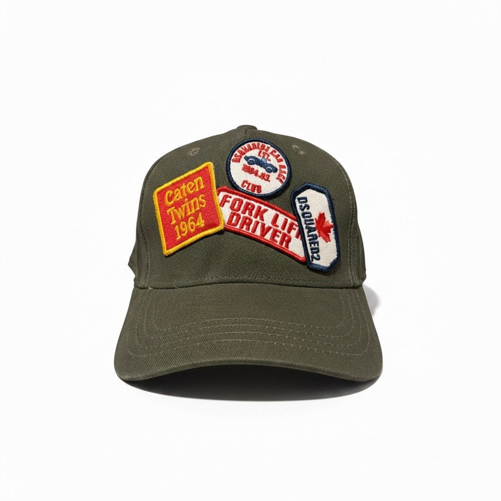 Dsquared2 Olive Green Patch Curved Brim Cap