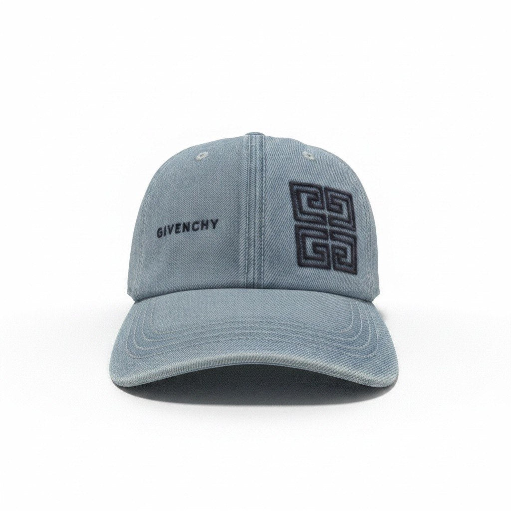Givenchy Denim Curved Brim Cap With Black Logo Embroidery