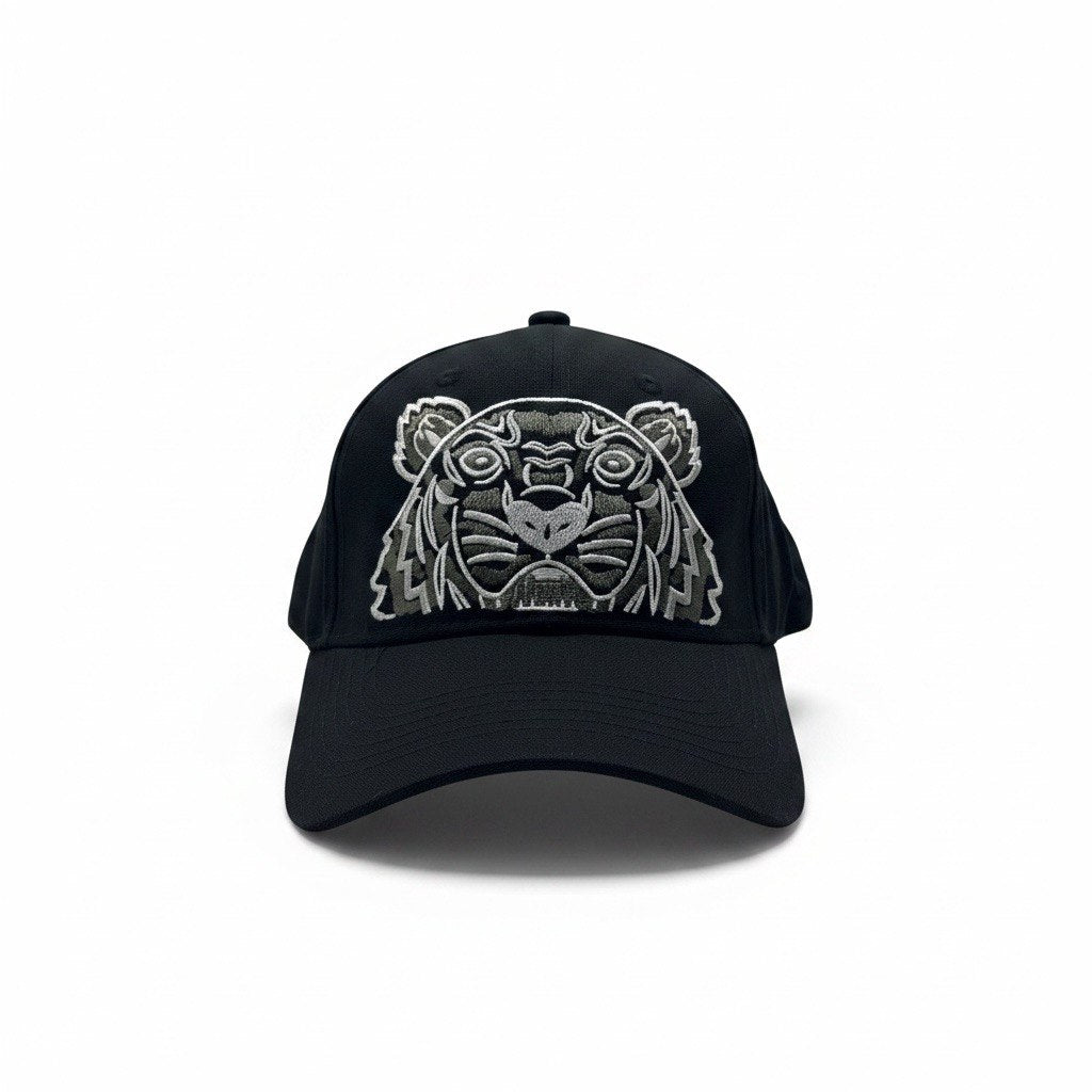 Kenzo Black Curved Brim Cap With Tiger Embroidery
