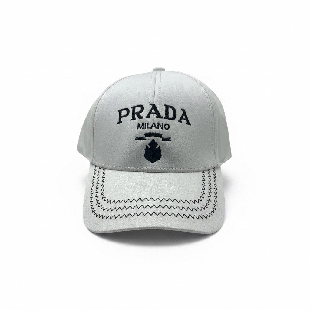Prada White Curved Brim Cap With Black Milano Logo Embroidery