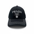 Prada Black Curved Brim Cap With White Milano Logo Embroidery