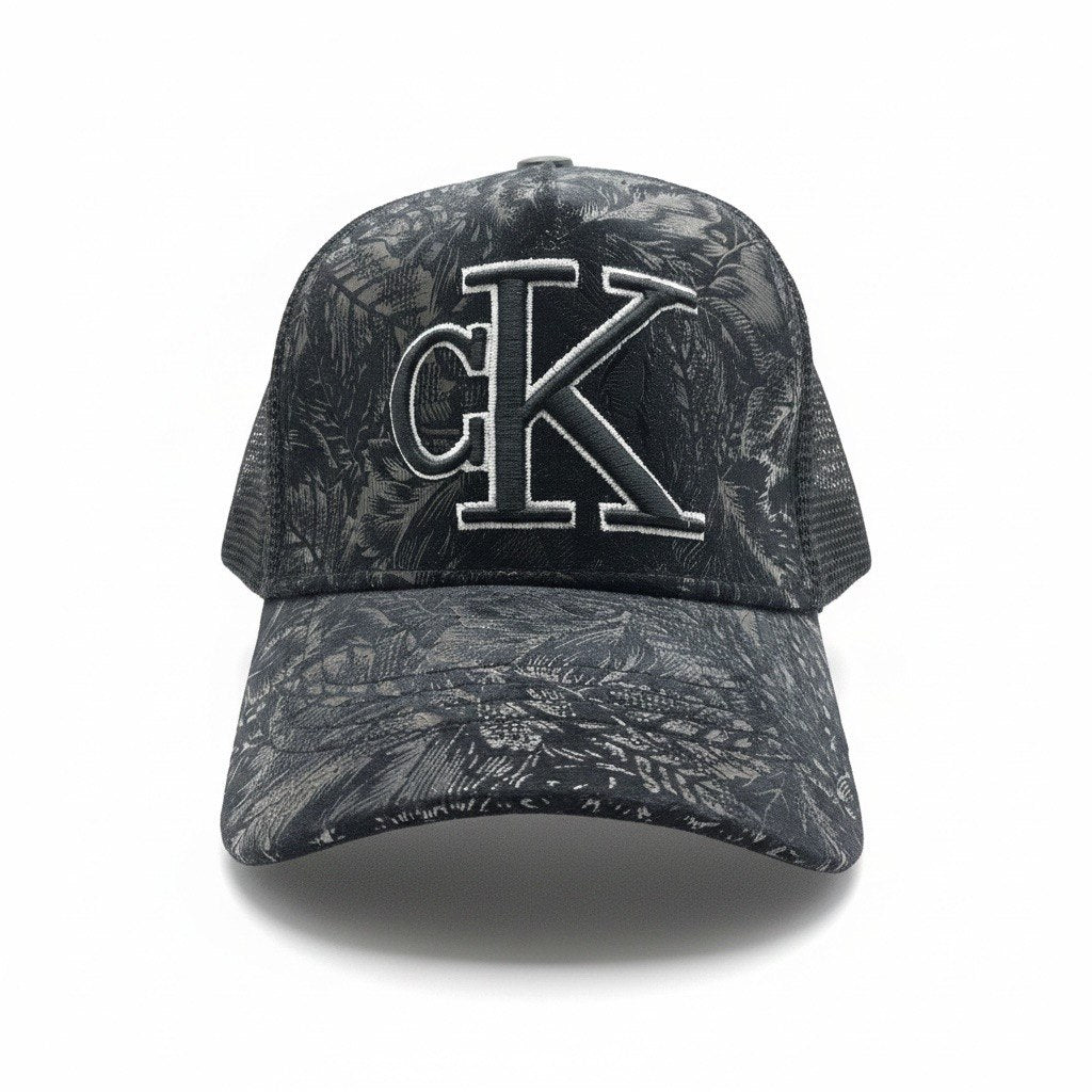Calvin Klein Black Floral Trucker Cap With CK Logo Embroidery