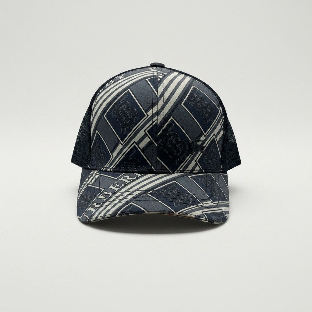 Burberry Grey Monogram Trucker Cap With Black Mesh Panels
