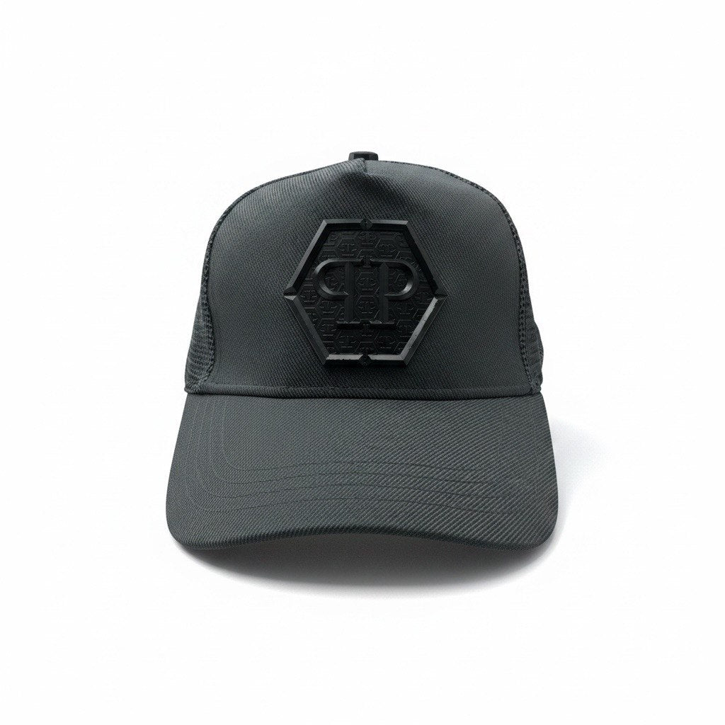Philipp Plein Black Trucker Cap With Black PP Logo Patch