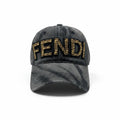 Fendi Washed Grey Distressed Curved Brim Cap With Gold Logo Embroidery