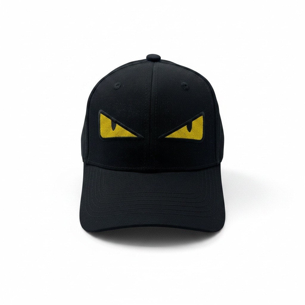 Fendi Black Curved Brim Cap With Yellow Monster Eyes