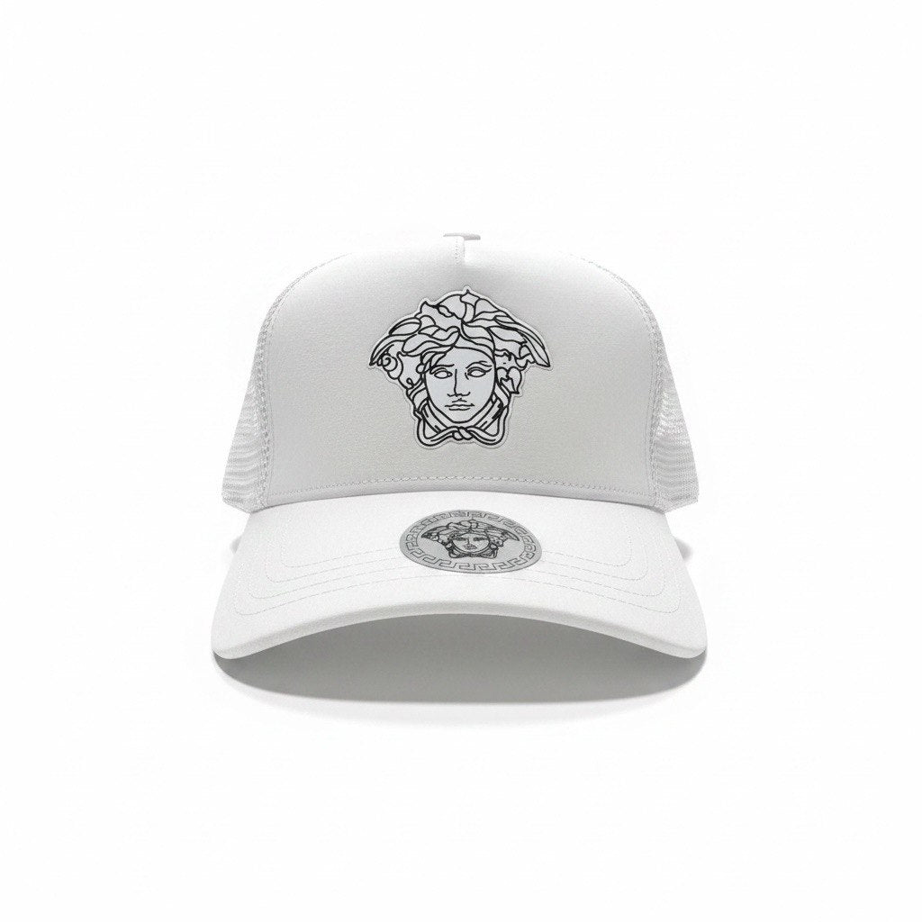 Versace White Trucker Cap With Black Medusa Logo