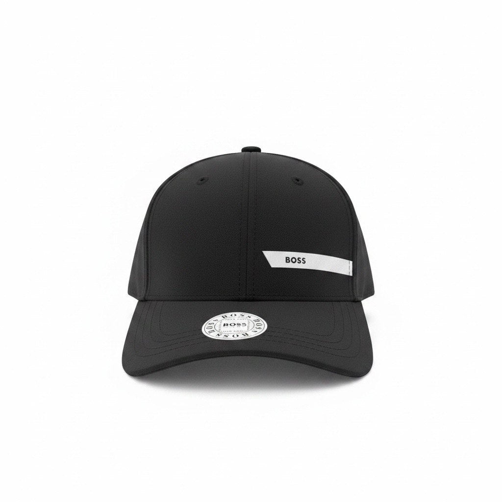 BOSS Black Curved Brim Cap With White Side Logo Detail