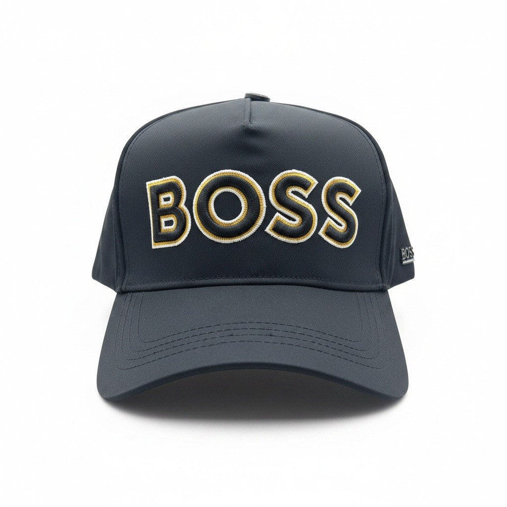 BOSS Black Curved Brim Cap With Gold Logo Embroidery