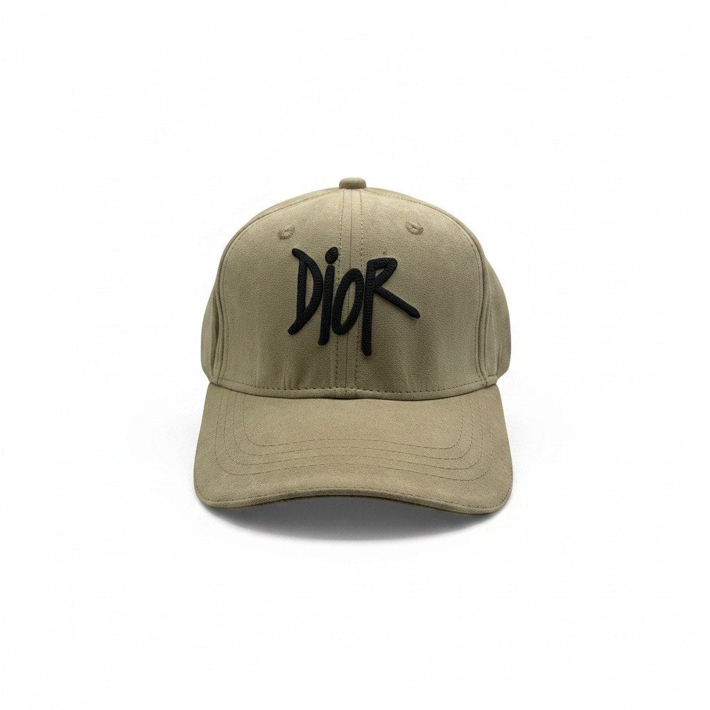 Dior Khaki Curved Brim Cap With Black Logo Embroidery