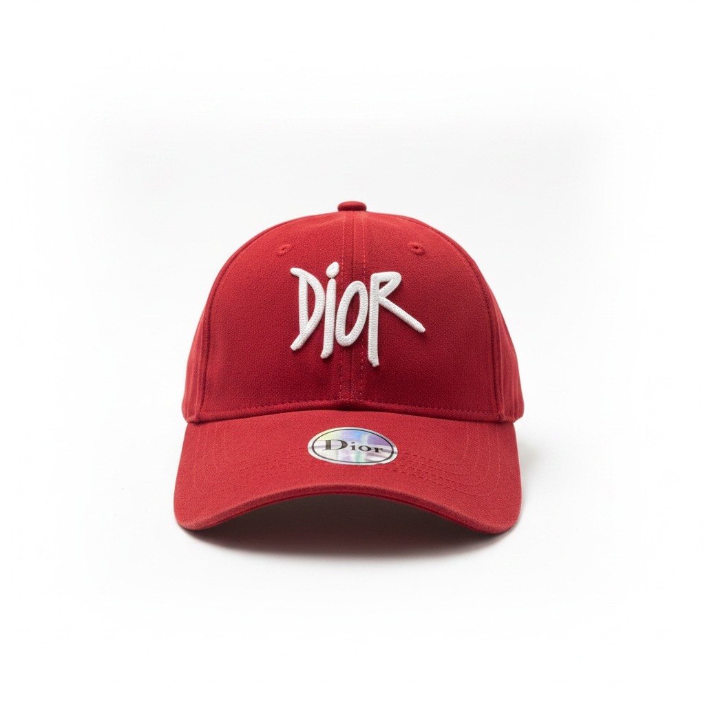 Dior Red Curved Brim Cap With White Logo Embroidery