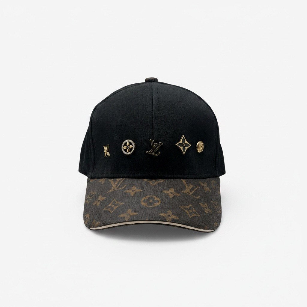 Louis Vuitton Black Curved Brim Cap With Gold Logo Studs