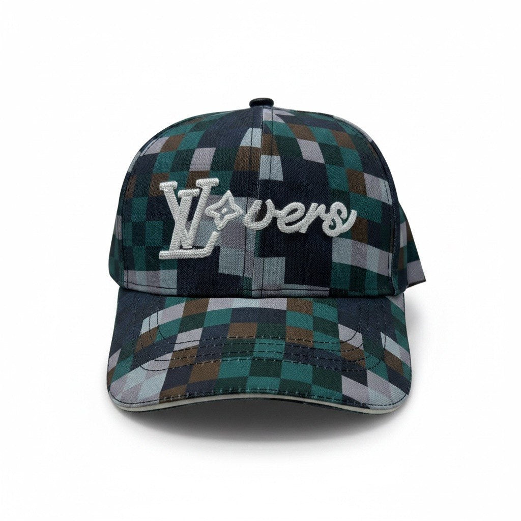Louis Vuitton Lovers Green Checkered Curved Brim Cap