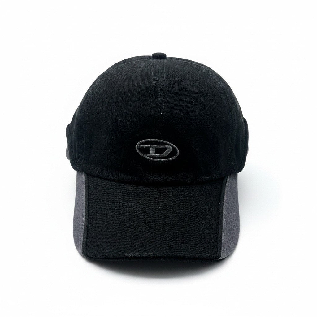 Diesel Black Curved Brim Cap With Grey Side Panel Detail