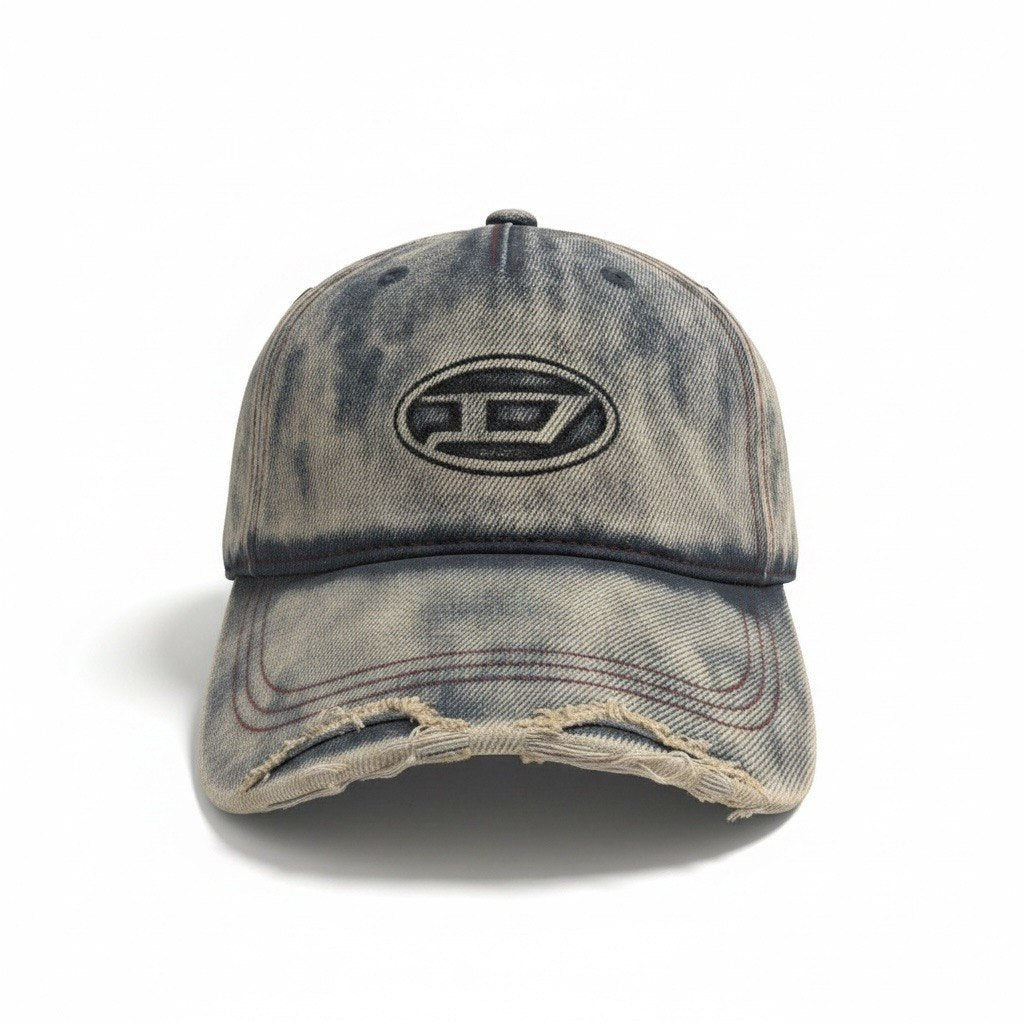 Diesel Washed Denim Distressed Curved Brim Cap