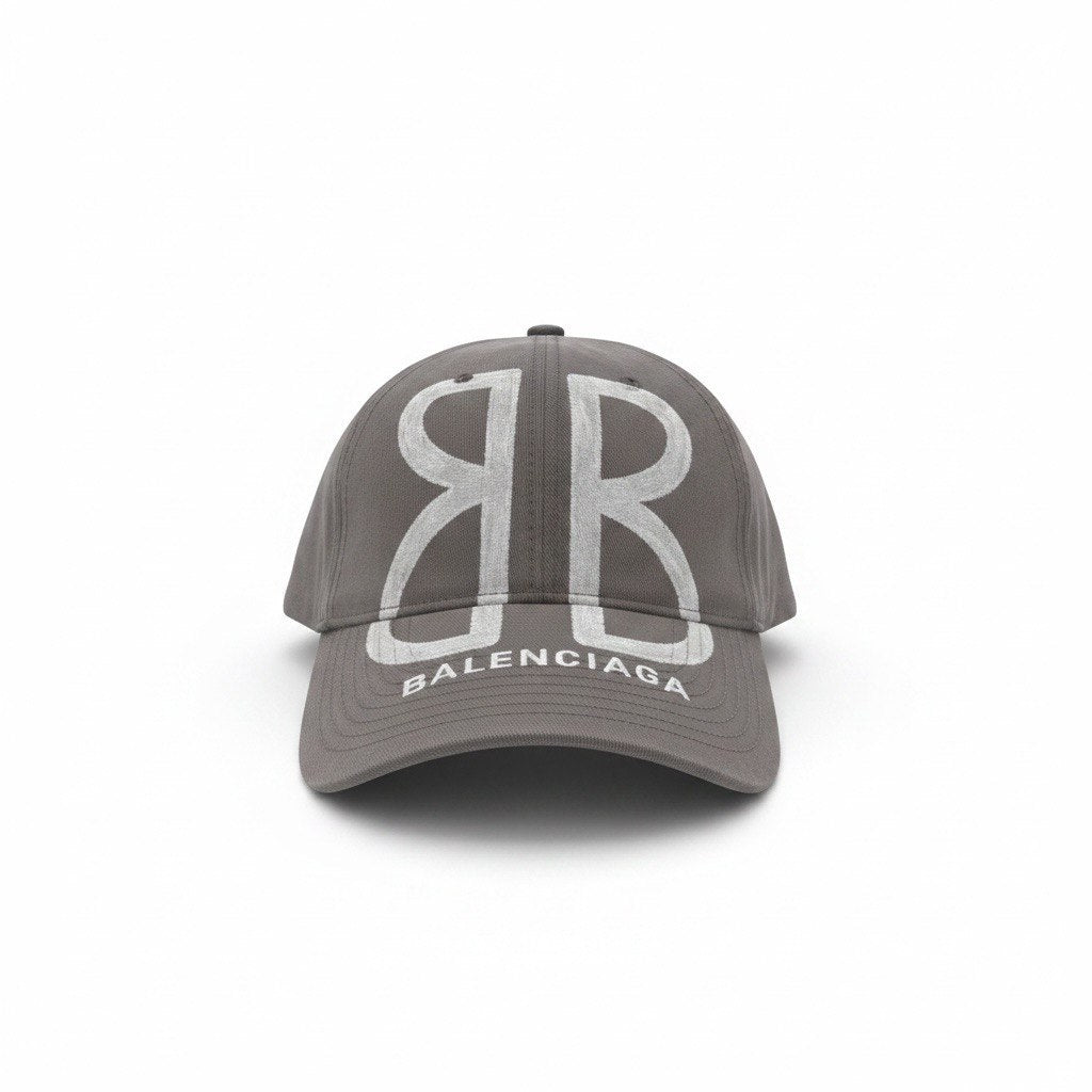 Balenciaga Grey Curved Brim Cap With White BB Logo